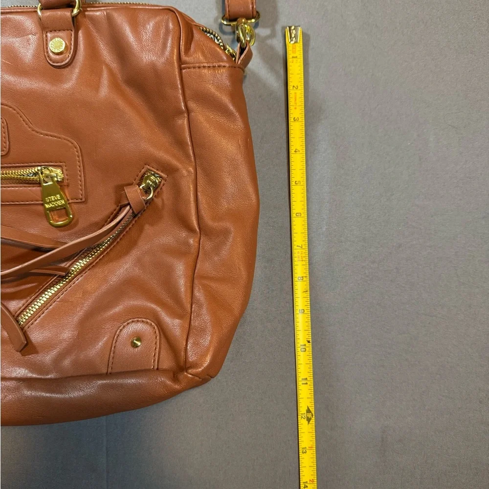 Steve Madden Cognac Leather Laptop Satchel with Crossbody Strap